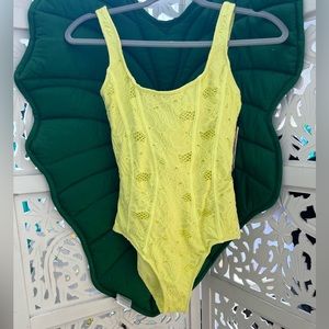 NWT Hurley X Carissa Moore-Moore Aloha Collab. Yellow crochet one piece swimsuit